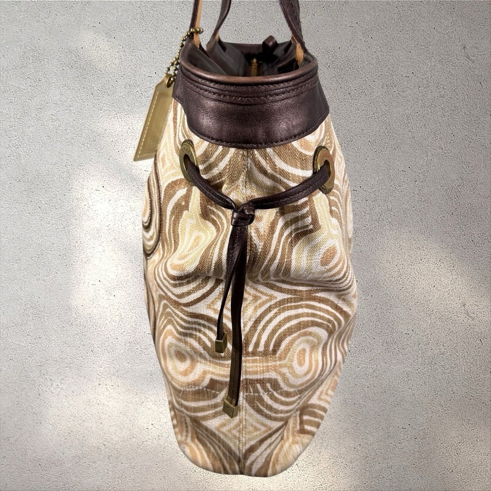 COACH AUDREY 17044 BROWN BEIGE OP ART SIGNATURE CANVAS SWIRL LEATHER TOTE BAG - Picture 6 of 8